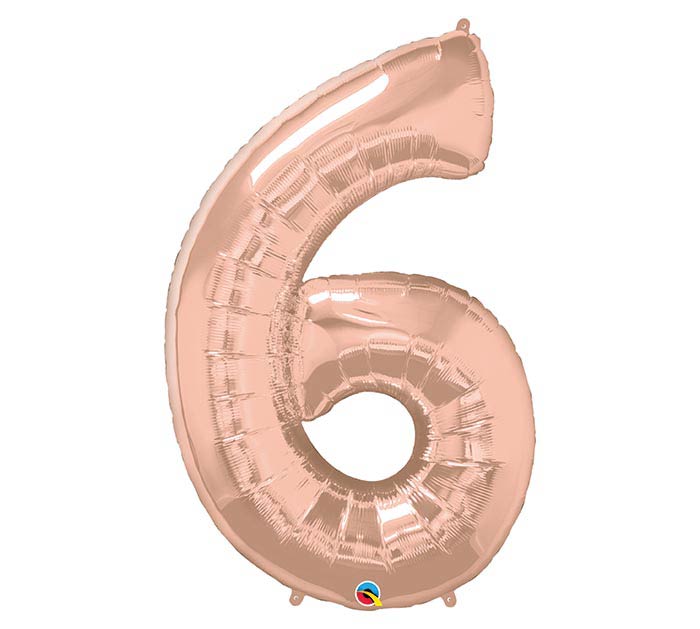 34 Packaged Number 6 Rose Gold Foil Balloon