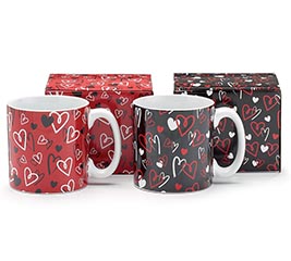 VALENTINE HEART MUGS IN BLACK AND RED