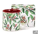 GREEN HOLLY WITH RED BERRIES MUG