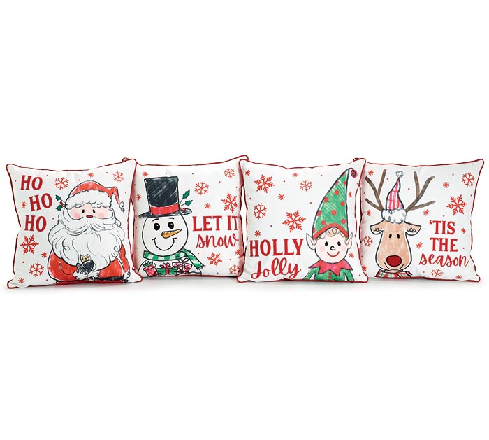 Holly Jolly Characters Personalized Christmas Throw Pillows