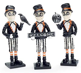 HALLOWEEN SKELETON ASST RESIN FIGURINE