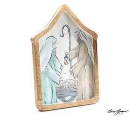 GIFT ON HIGH HOLY FAMILY MANGO WOOD TRAY