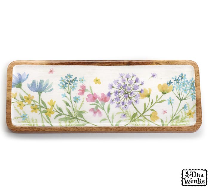 BLOOMING DELIGHTS MANGO WOOD TRAY