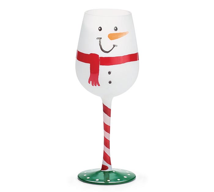 Wine Glass Stemmed With Snowman Face