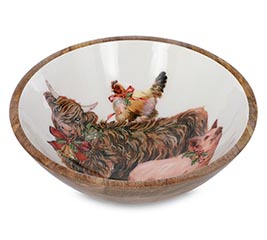 FESTIVE FARM MANGO WOOD BOWL