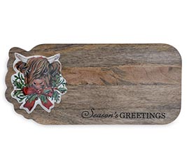 HIGHLAND COW MANGO WOOD CHRISTMAS TRAY