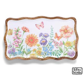 SCALLOPED FLORAL MANGO WOOD TRAY