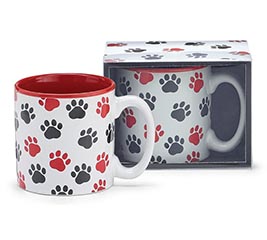 MUG RED AND BLACK DOG PAW PRINTS AROUND