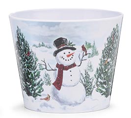6" SNOWMAN  FRIENDS MELAMINE POT COVER