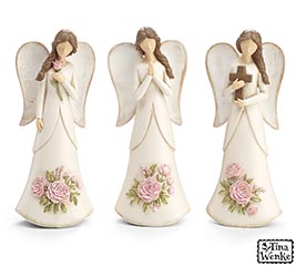 RESIN ANGEL WITH RAISED ROSES FIGURINE