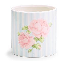 PINK ROSES ON STRIPE BACKGROUND PLANTER