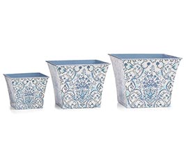 BLUE FLORAL NESTED PLANTER SET