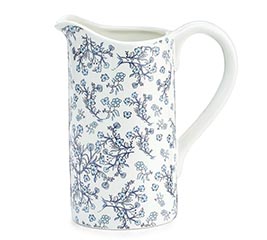 BLUE FLORAL DECAL WRAP CERAMIC PITCHER