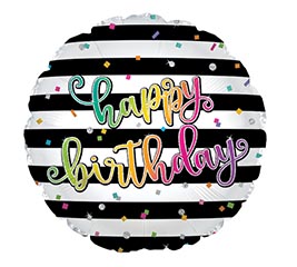 17&quot;HBD BLACK  WHITE STRIPES