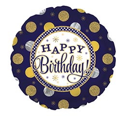 17&quot;HBD NAVY GOLD SILVER BIRTHDAY
