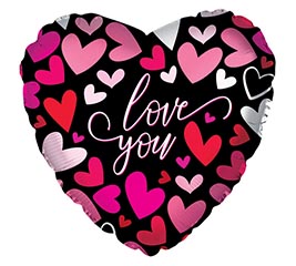 17&quot; LOVE YOU CORAL HEARTS ON BLACK