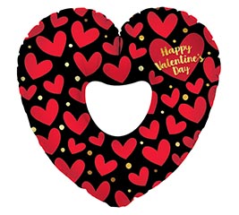 32"HVD RED HEARTS ON BLACK HEART SHAPE