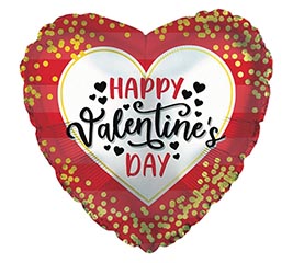 17" HVD RED HEART WITH GOLD POLKA DOTS