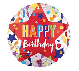 18&quot;PKG HBD SATIN BIRTHDAY STAR ON ROUND