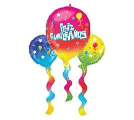 34&quot;PKG HBD FELIZ SWIRL BALLOON SHAPE