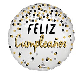 17&quot; PKG BLK SLVR GLD FELIZ CUMP BALLOON