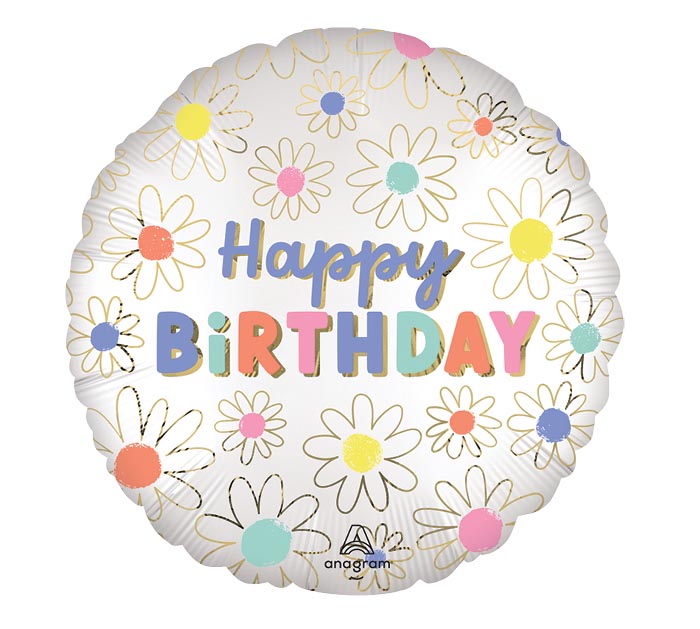 17Inch Package Satin Happy Birthday Daisy Foil Balloons