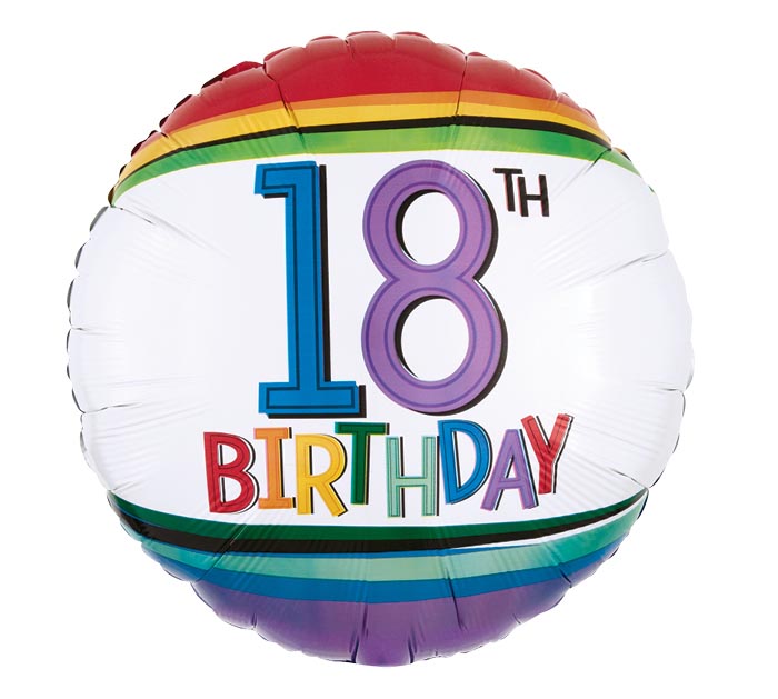 Balloon 18 Birthday Rainbow Stripes