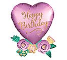 30&quot;PKG BIRTHDAY SATIN HEART WITH FLOWERS