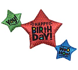 39&quot;PKG SATIN STAR TRIO BIRTHDAY BALLOON