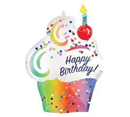 27&quot; PKG BIRTHDAY CUPCAKE RAINBOW OMBRE