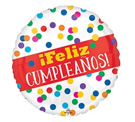 17&quot;PKG FELIZ CUMPLEANOS PRIMARY DOTS