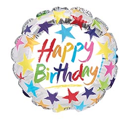 4&quot;PREINFLATED HBD STARS ON SILVER
