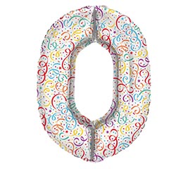 34" PKG BALLOON NUMBER 0 CONFETTI WHITE
