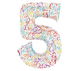 34" PKG BALLOON NUMBER 5 CONFETTI WHITE