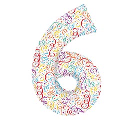 34" PKG BALLOON NUMBER 6 CONFETTI WHITE