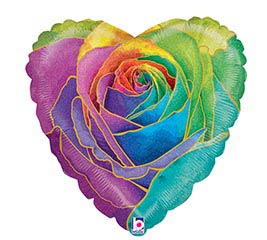 18&quot;PKG RAINBOW ROSE HOLOGRAPHIC HEART