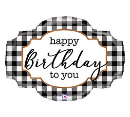 25&quot; PKG BLACK WHITE BUFFALO PLAID HBD