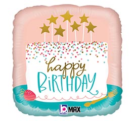 18&quot;PKG BIRTHDAY CONFETTI CAKE SQUARE