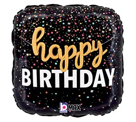 18&quot;PKG BIRTHDAY SCRIPT CONFETTI SQUARE