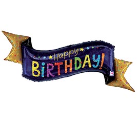 45&quot;PKG NAVY BIRTHDAY BANNER GLITTER HOLO