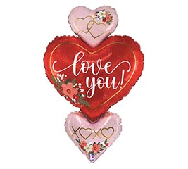 30&quot;PKG LOVE YOU FLORAL HEART TRIO