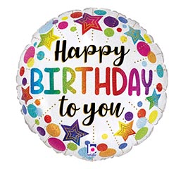 18&quot;PKG BIRTHDAY STARS  DOTS GLITTER HOL