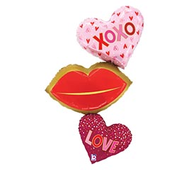 40"PKG HEART LIPS TRIO XOXO LOVE SHAPE