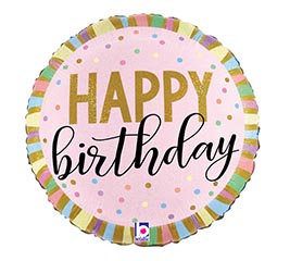 18&quot;PKG HBD PASTEL STRIPES 2 SIDED HOLOGR