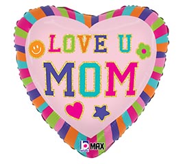 18" LOVE YOU MOM PATCHES HEART SHAPE