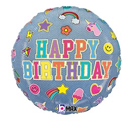 18&quot; PKG HBD DENIM PATCHES BIRTHDAY ROUND