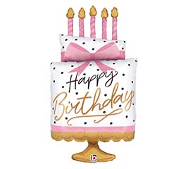 35" PKG HBD PINK BOW BIRTHDAY CAKE SHAPE