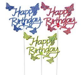 HAPPY BIRTHDAY BUTTERFLY PLASTIC PICK SE