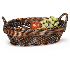DARK STAIN OVAL BASKET W/ HANDLES CASE