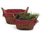 OVAL WILLOW BASKET SET WITH PLAID LINER
